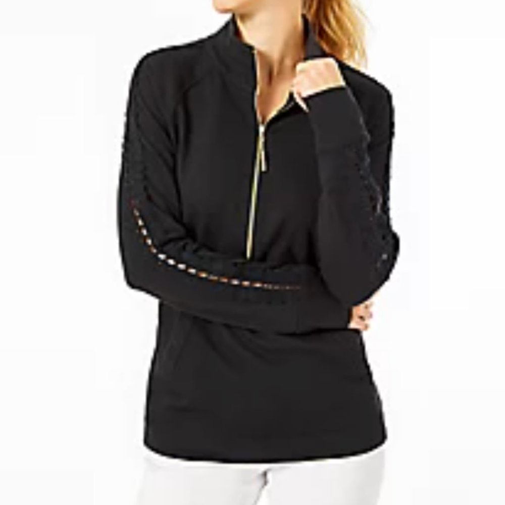 Lilly Pulitzer Skipper Popover Lace Sleeve Onyx Black XXS